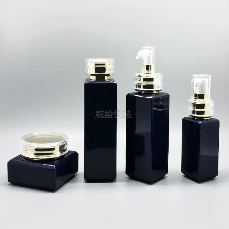 新款玻璃瓶定制化妆品乳液按压瓶子 深蓝色瓶(图2)